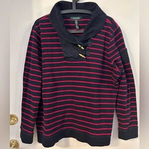 Lauren Ralph Lauren Navy and Red Striped Cowl Neck Sweater size 2XL